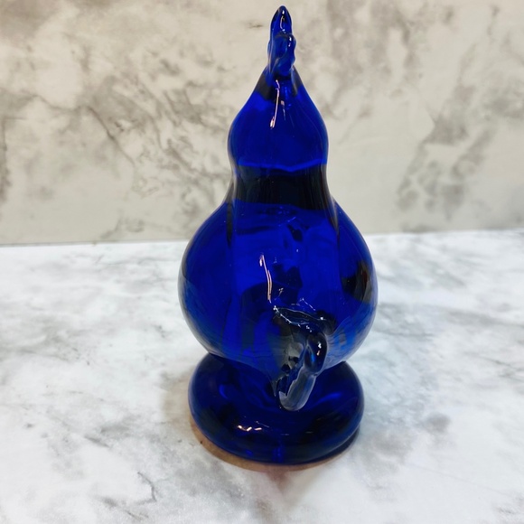 Blue Chicken Rooster Of Happiness Glass Cobalt Blue Figurine Un-Marked - Picture 4 of 8